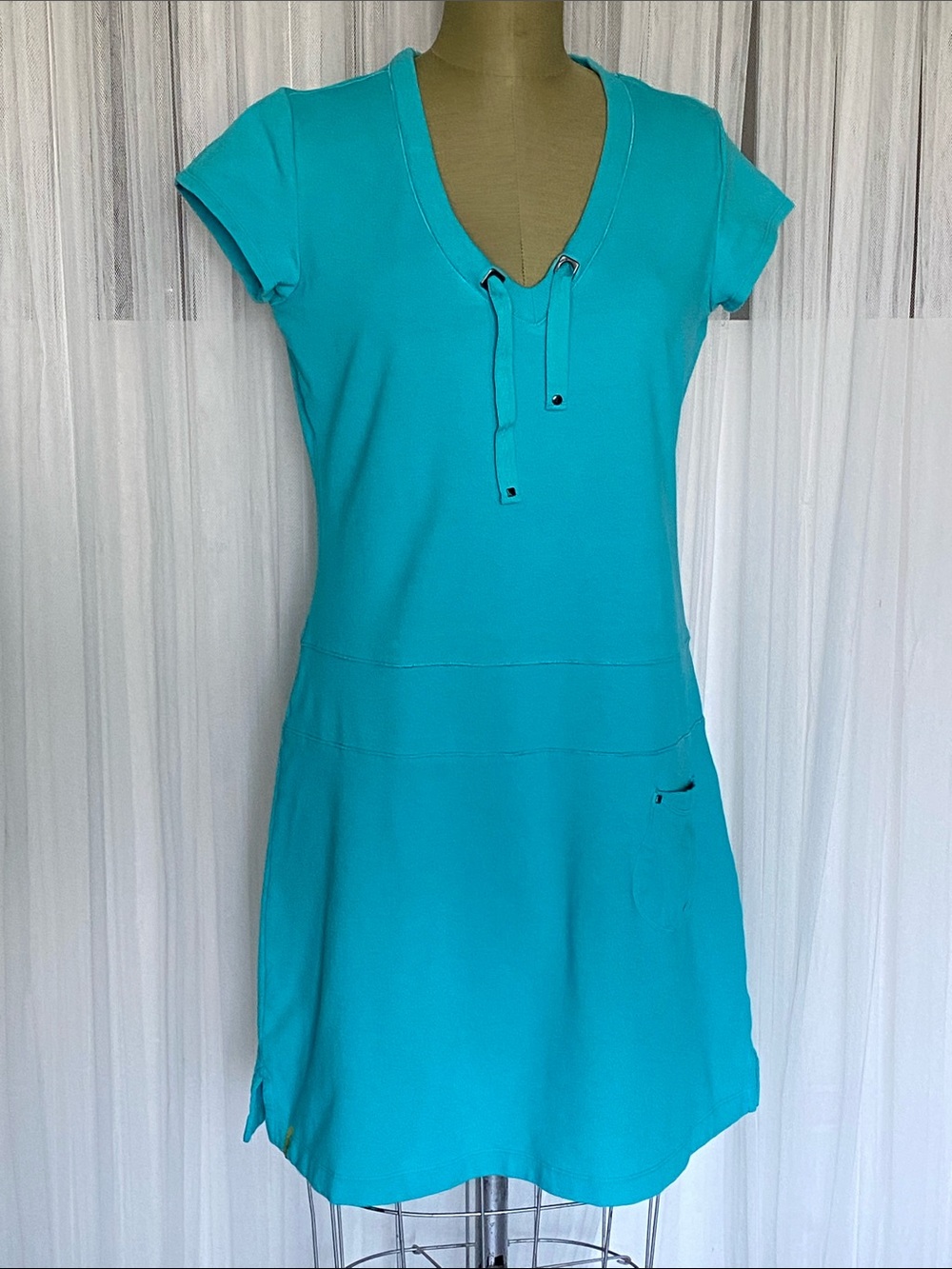 Lole Restful Turquoise V-Neck Short Sleeve Dress Size XL (Fit like a M-L)